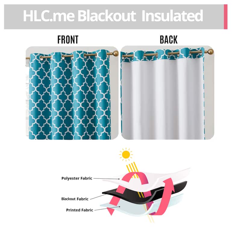 HLC.me Lattice Geometric Blackout Thermal Privacy Room Darkening Grommet Window Drapes Curtain Panels - Set of 2