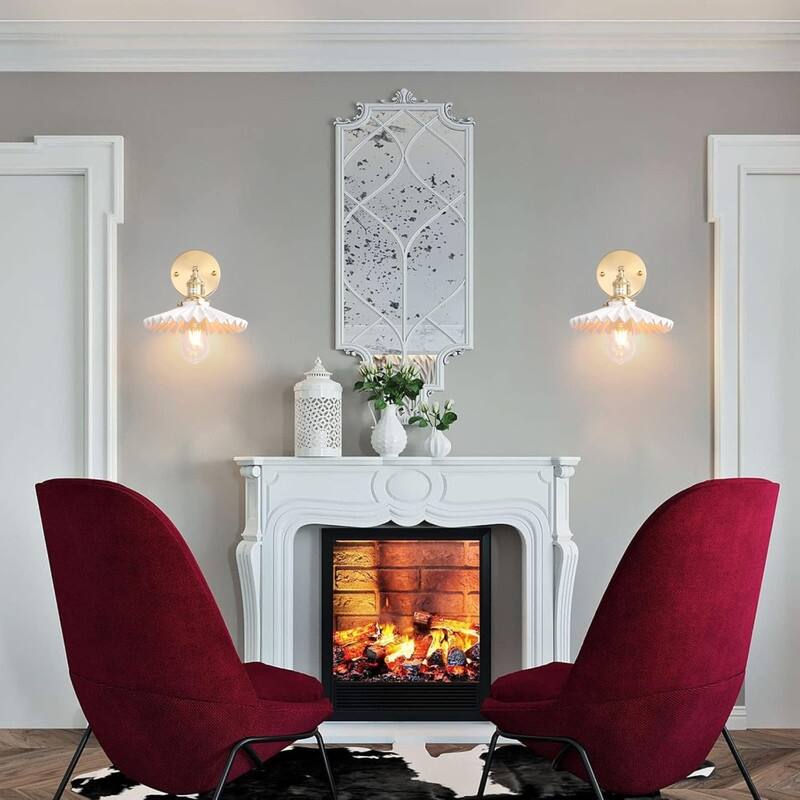 1 Light wall sconce pleated white wall lighting brass, ceramic bedroom wall lighting