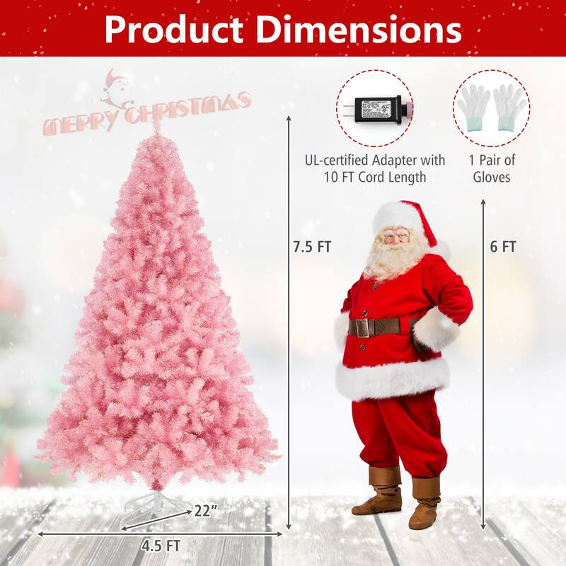 Gymax 7.5 FT Pre-Lit Tinsel Christmas Tree Artificial Xmas Tree w/
