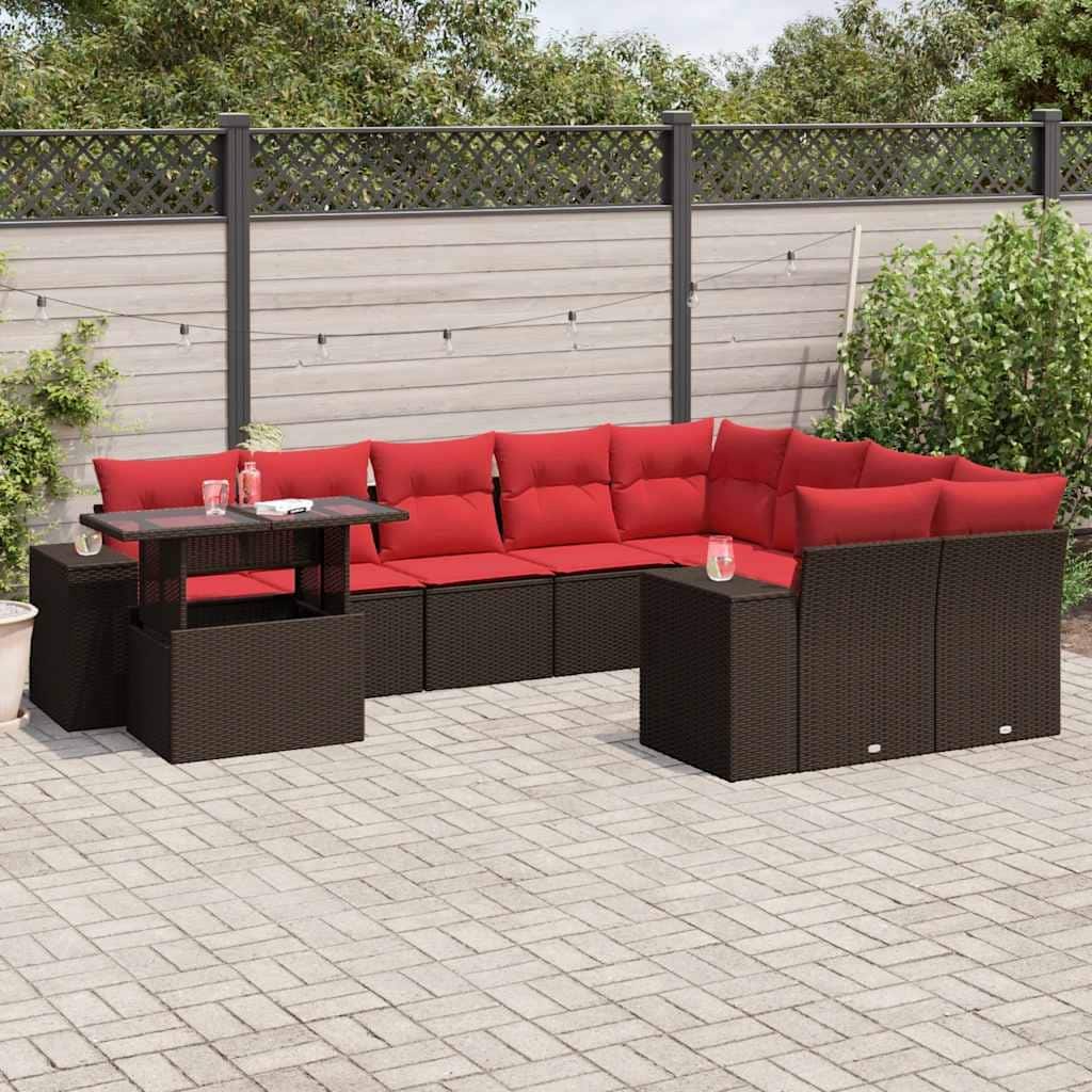 vidaXL Patio Sofa Set with Cushions Table and Couches 10 Piece Poly Rattan - 24.4" x 24.4" x 27.2"