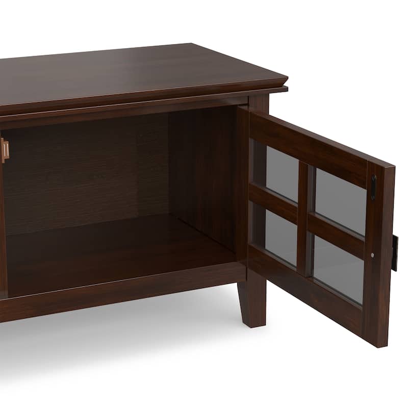 WYNDENHALL Stratford SOLID WOOD 72" Wide Transitional TV Media Stand in Russet Brown For TVs upto 80" - 16.5" D x 72" W x 20" H