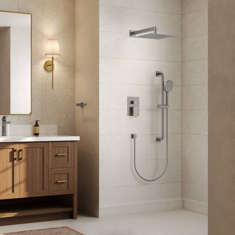 GRANDJOY 2-Spray Concealed Rain Shower System with Handheld, Wall-Mount Modern Design