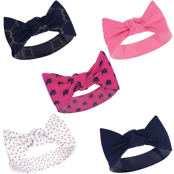 slide 1 of 1, Yoga Sprout Baby Girl Cotton Headbands 5pk, Metallic Elephant, 0-24 Months - Metallic Elephant Metallic Elephant - 0-24 Months