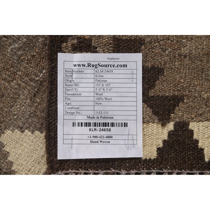 Geometric Kilim Area Rug Flatweave Wool Accent Carpet - 3'6"x 5'0"