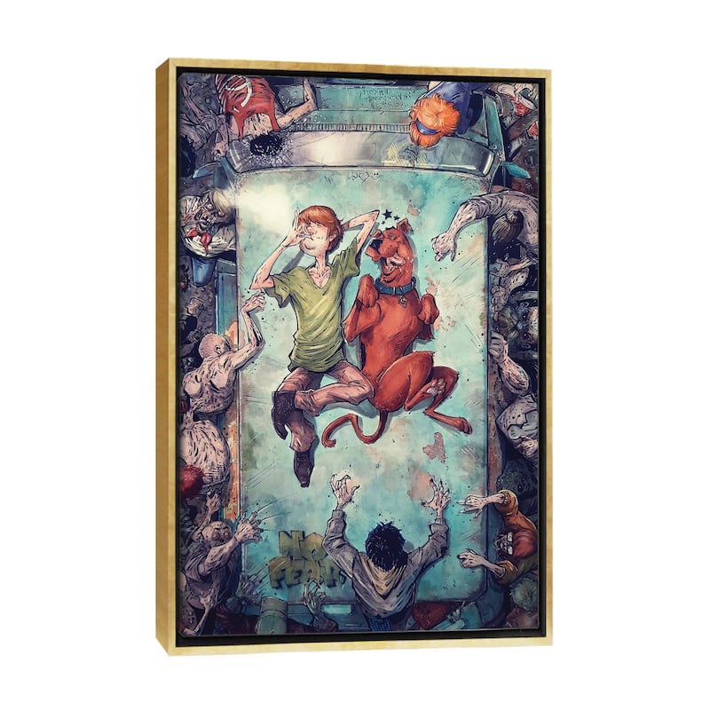 iCanvas "Shaggy and Scooby Good Vibes" by Marcelo Ventura Framed Canvas Print - Gold - 26x18