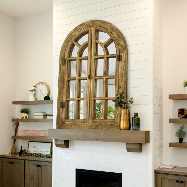 Vintage Wood Windowpane Arched Wall Mirror - On Sale - Bed Bath