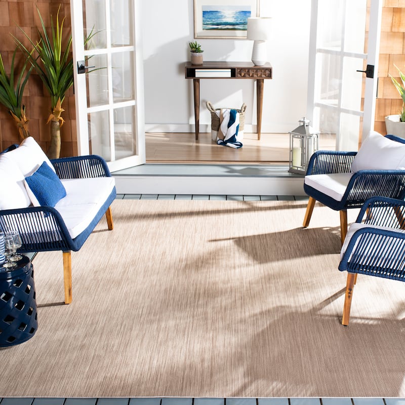SAFAVIEH Beach House Guylene Indoor/ Outdoor Waterproof Patio Backyard Rug - 6'7" x 9'2" - Beige