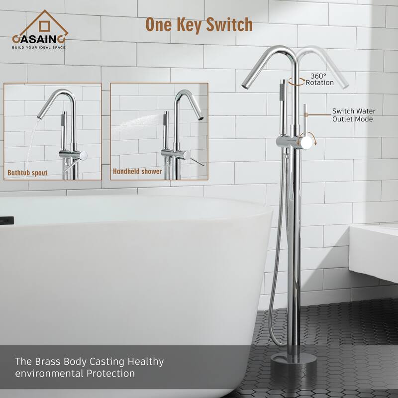 CASAINC Freestanding Single-Handle Bathtub Faucet with Hand Shower