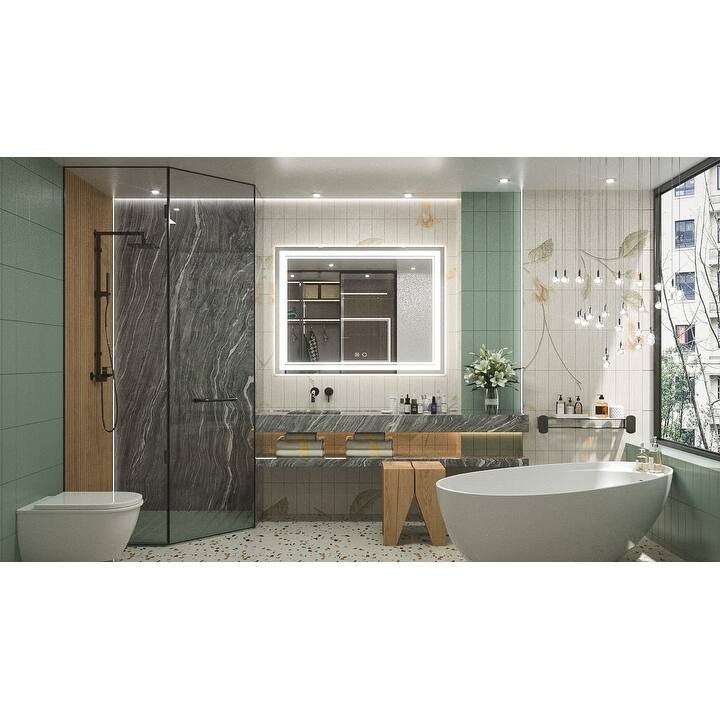 KEONJINN LED Bathroom Vanity Mirror, Wall Mounted Anti-Fog Dimmable Mirror