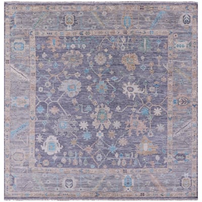 Golden Nile Grey Square Turkish Oushak Hand Knotted Wool Rug - 8' 11" X 9' 1"