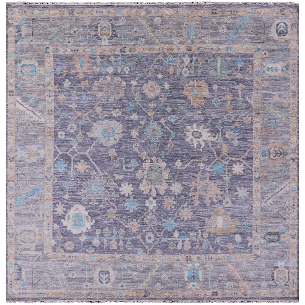 Golden Nile Grey Square Turkish Oushak Hand Knotted Wool Rug - 8' 11" X 9' 1"