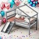 preview thumbnail 2 of 17, Modern Twin Size Low Loft Bed with Slide and Ladder and Safety Guardrails and House Roof for Bedroom