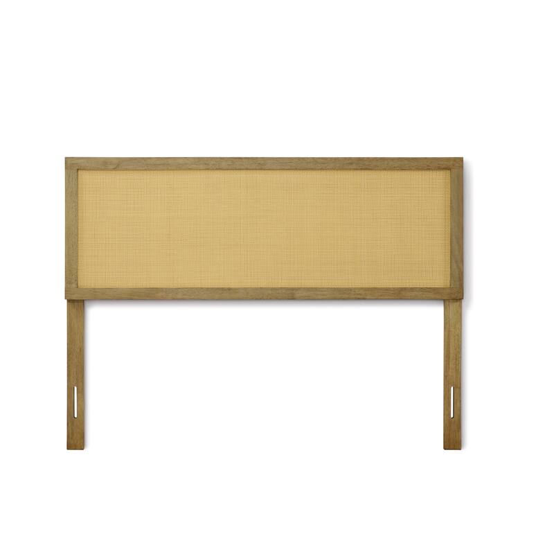 Natural Finish Rubberwood with Rattan Panel Headboard, King or Queen (Headboard Only) - King