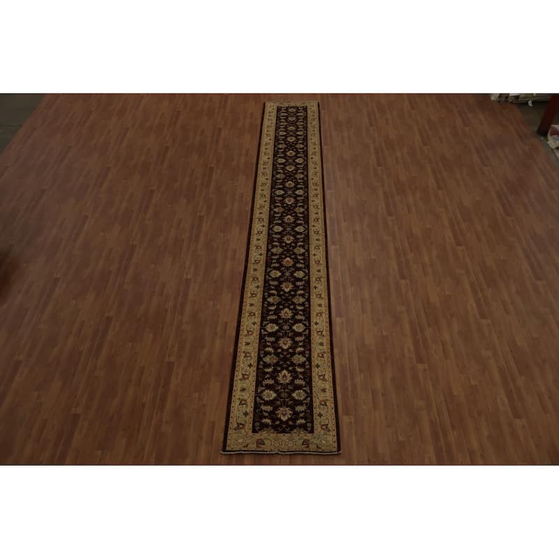 Hand Knotted Oriental 100% Wool Carpet Traditional Floral Brown Peshawar Runner Rug - 18' 0'' X 2' 10''