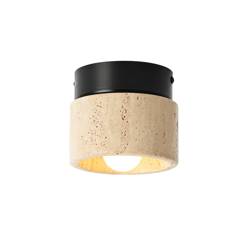 4.7" W 1-Light Mid-Century Modern Yellow Cave Stone Cylinder Flush Mount Ceiling Light/Wall Lights