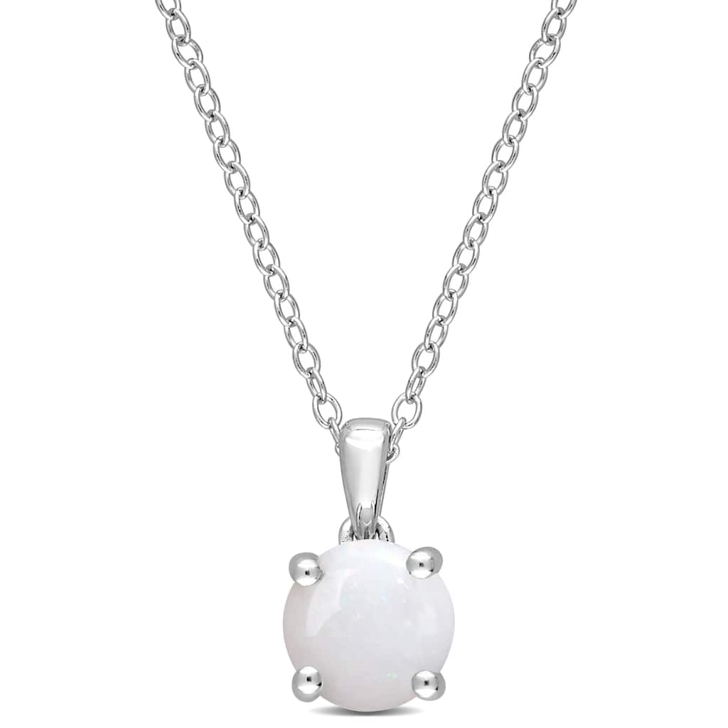 Miadora Opal Solitaire Birthstone Necklace in Sterling Silver