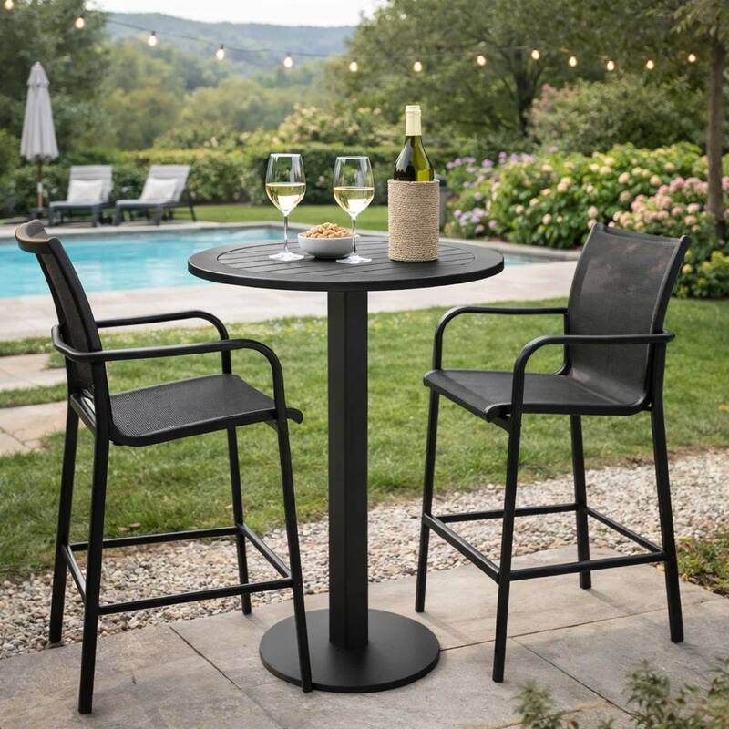 Keli 43 Inch Outdoor Bar Table, Smooth Gray Aluminum, Foldable Design