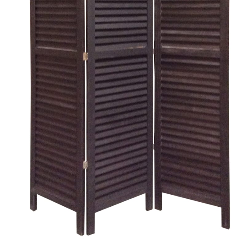3 Panel Foldable Wooden Shutter Screen with Straight Legs, Black
