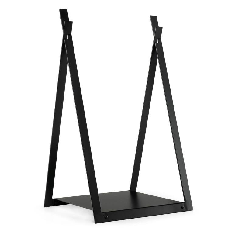 Compact Fireplace Wood Holder with Solid Base Black Steel Firewood Rack for Home and Garden - 16" x 14.5" x 27.5" (L x W x H)
