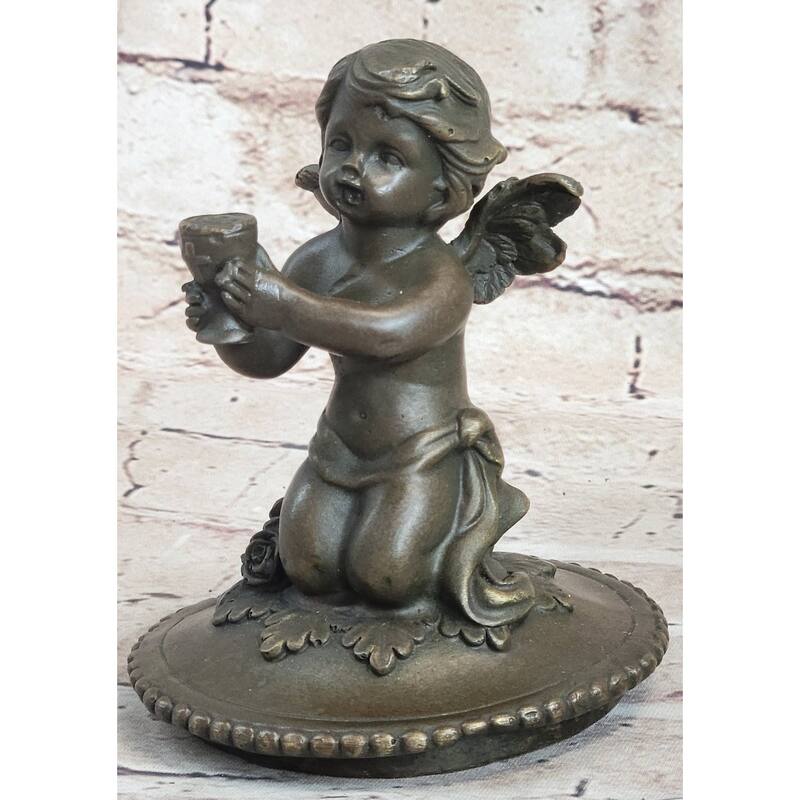 Bronze Cherub Cherubim Urn Jewelry Trinket Box Sculpture Decor 8 Inches X 6 Inches
