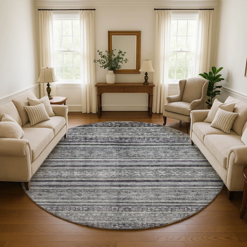Premium Washable Super Soft Boho Stripes Mayfield Rug - Gray - 8' x 8'