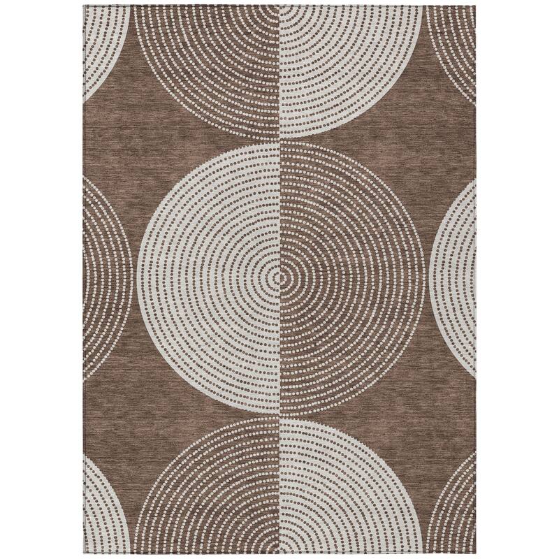 Machine Washable Indoor/ Outdoor Geo Circles Chantille Rug