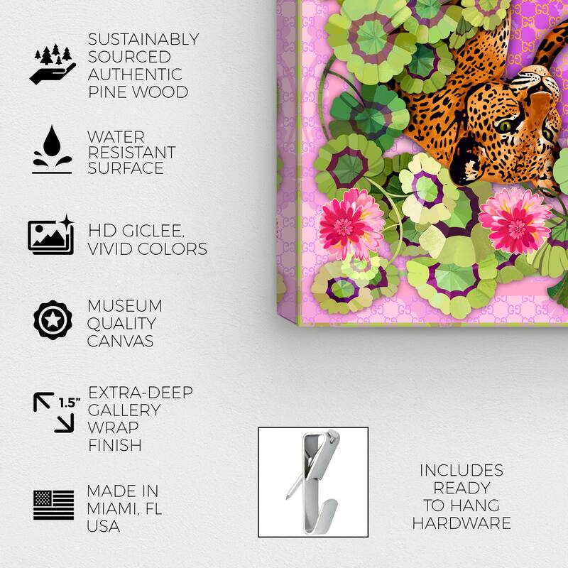 Wynwood Studio Canvas Fashion and Glam Wild Feline Nature Pink and Modern & Contemporary Wall Art Canvas Print