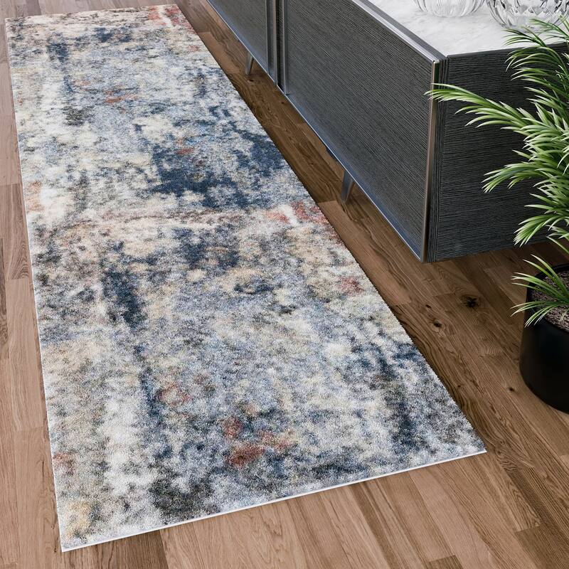 Rayna Bohemian & Eclectic Graphic Print Indoor Area Rug - 2'2'' x 7'3'' - Navy