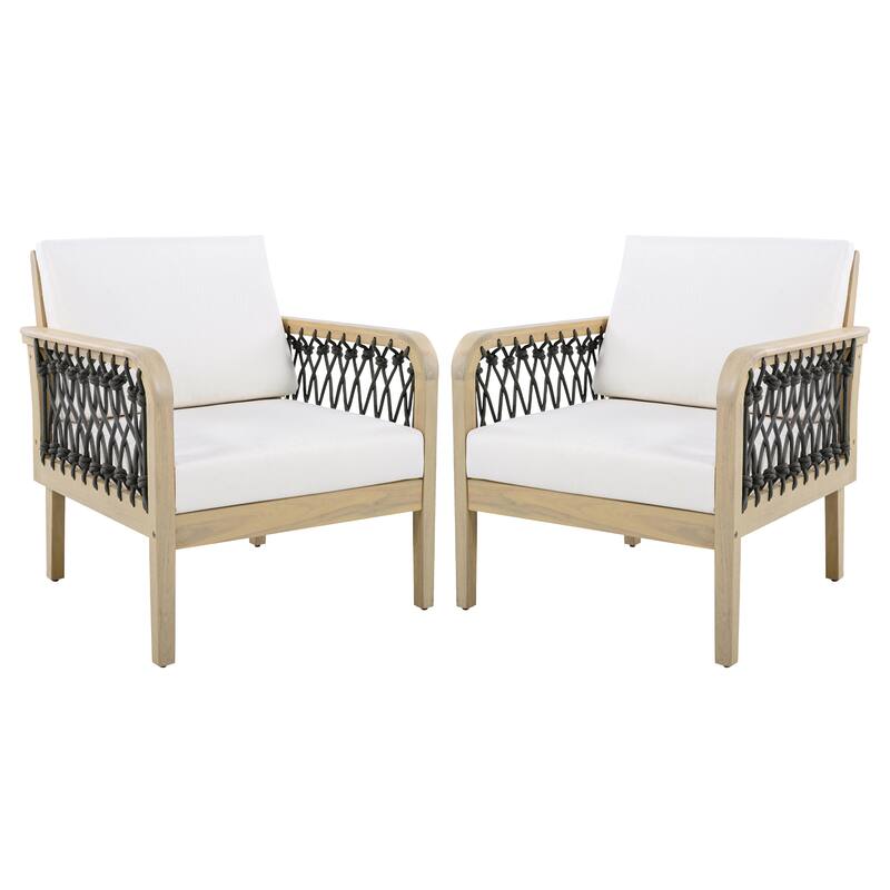 Christopher Knight Home - Outdoor Patio 28.94" Acacia Wood Club Chair with Handwoven Rope Panels and Cushions