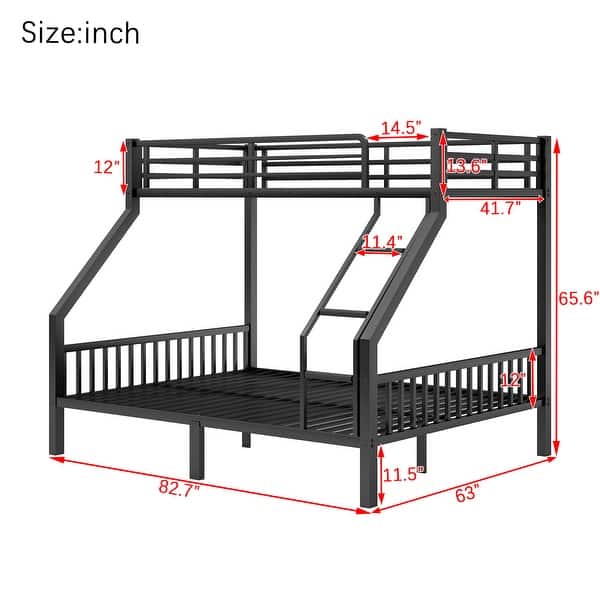 Twin XL Over Queen Metal Bunk Bed with Ladder and Slats Support for Adults Teens, Black, (Old SKU W2580S00003)