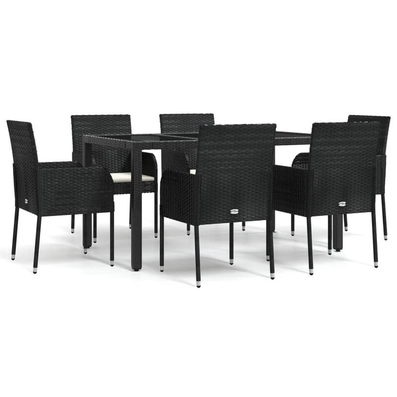 vidaXL 3 Piece Patio Dining Set with Cushions Black Poly Rattan - 18.9" x 21.7" x 34.6"