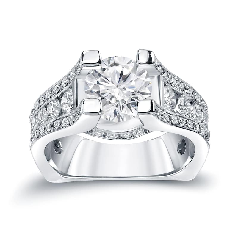 Auriya 14k Gold Unique 3 1/4ctw Round Diamond Engagement Ring Certified (H-I, SI1-SI2) - 4 - White