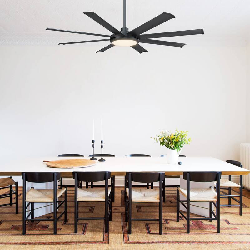 60-in Industrial 8-Blades Matte Black Dimmable LED Ceiling Fan with Light and Remote - 60 Inches
