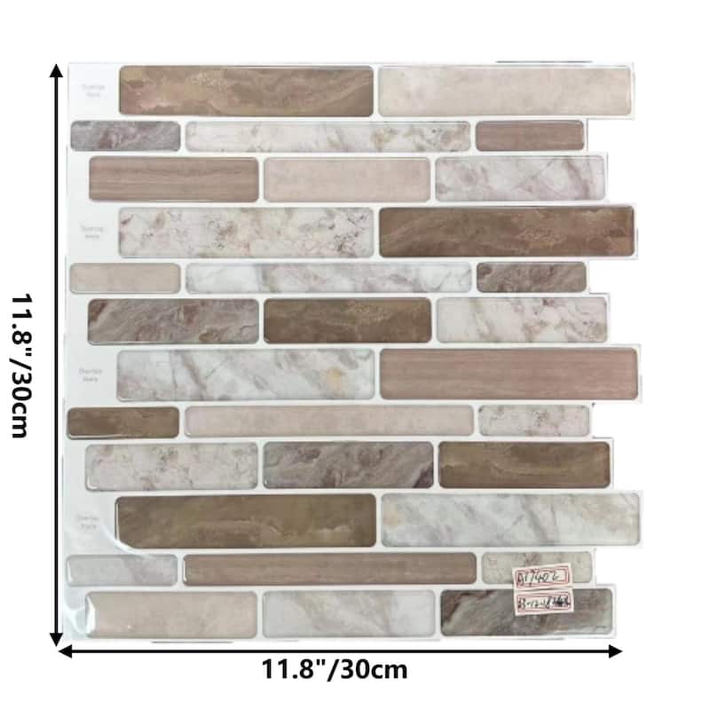 Art3d 12"x12" Vinyl Peel and Stick Backsplash Tile Marble Look(10-Pack) - White/Brown