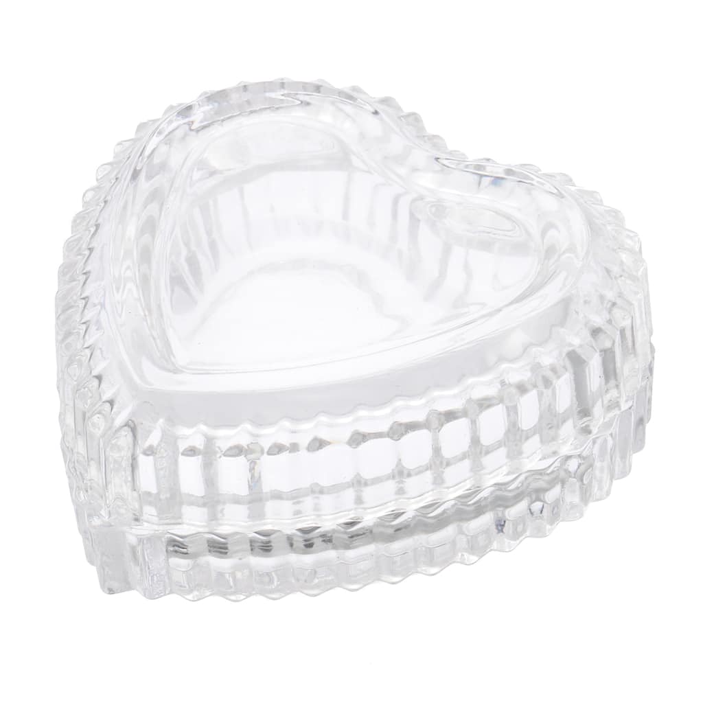 Glass Heart Shaped Storage Box, 1 Set Trinket Tray with Lid, Clear