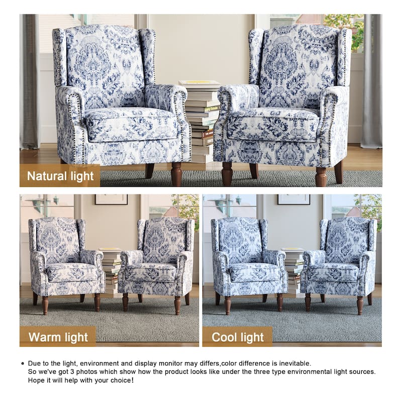 Upholstered Nailhead Trim Armchair Wingback Accent Chairs Set of 2