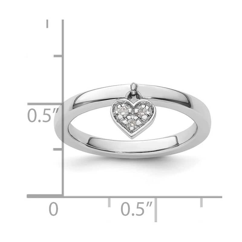 Curata 925 Sterling Silver Polished Prong set Stackable Expressions Dangle Love Heart Diamond Ring