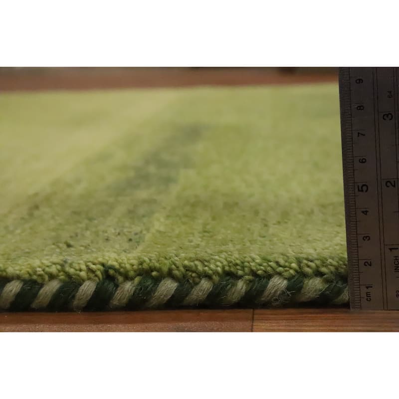 Hand Knotted Oriental 100% Wool Carpet Modern Stripe Green Gabbeh Area Rug - 6' 7'' X 4' 9''