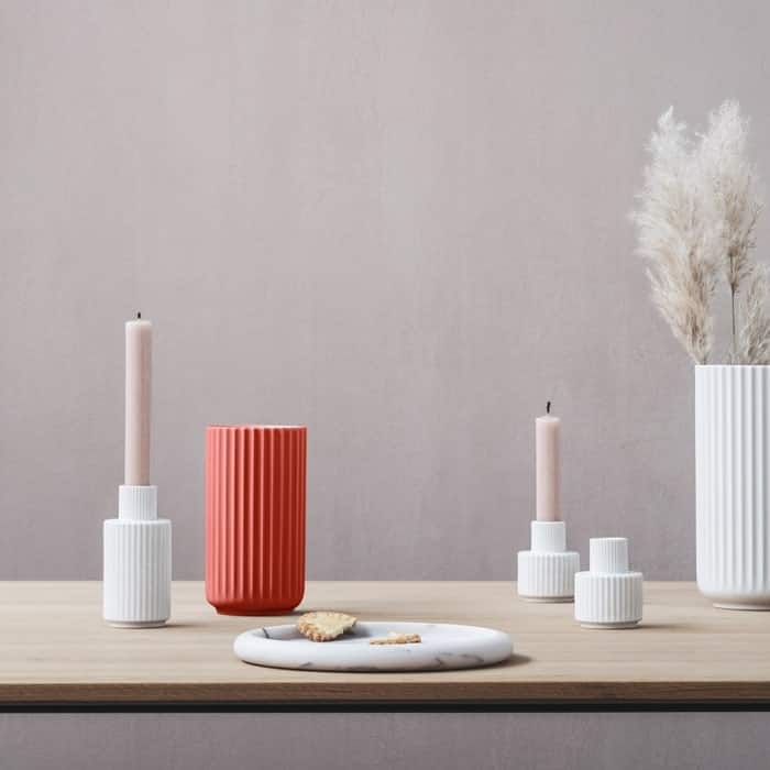 Lyngby Porcelæn Candle Holder, White - H: 4.3"