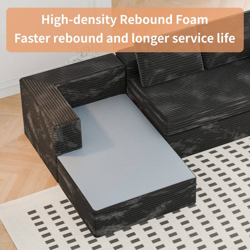 Modland 108”L-Shaped Modular Corduroy Couch with Deep Seats Comfy Sectional Sofa for Living Room