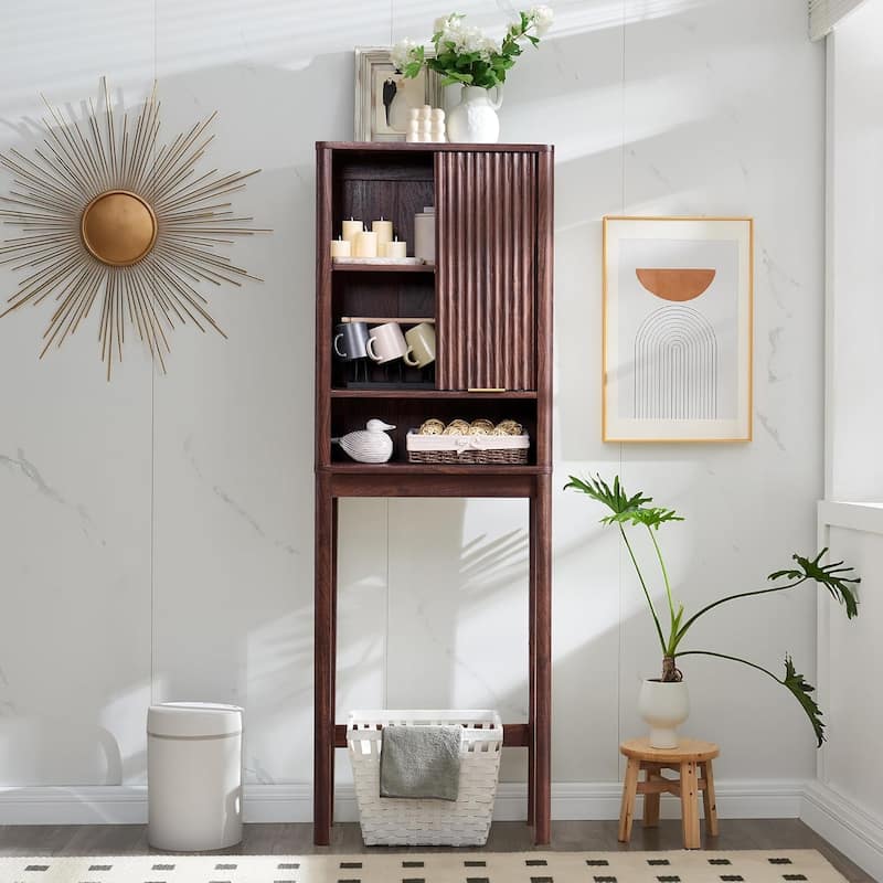 68" Tall Modern Over The Toilet Storage Cabinet, Tall Wood Space Saver