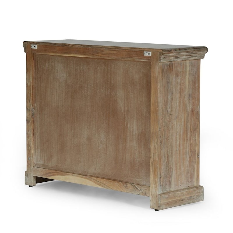 Natural Wood White Floral Accent Chest With 3-Drawer