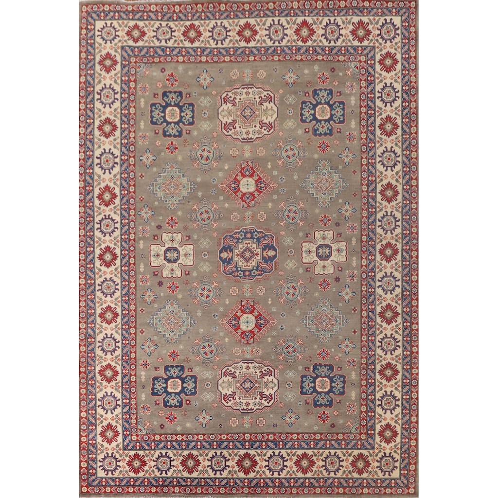 Geometric Kazak Area Rug Handmade Oriental Wool Carpet - 9'11"x 12'10"