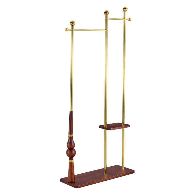 70"Coat Rack, Solid Wood & Silver Stainless Steel Clothing Rack, Double Layer Hanger for Coats, Hats, Bags, Shoes (34.6" Wide)