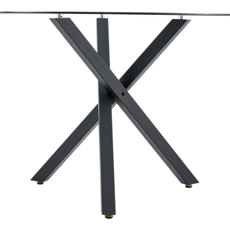Modern 39" Round Glass Top Dining Table with X-Frame for Small Spaces
