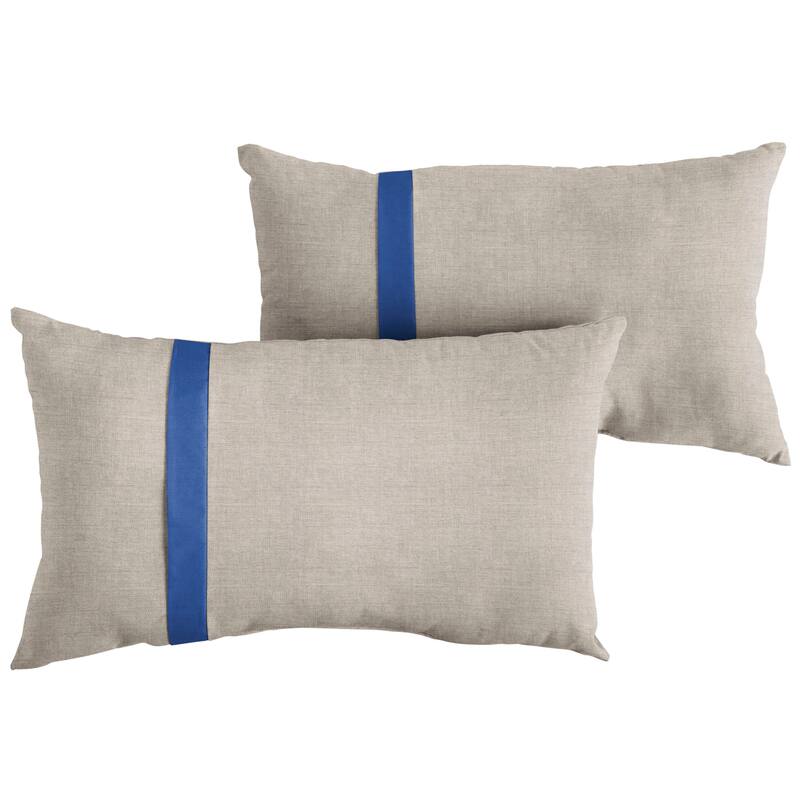 Sorra Home Sunbrella Outdoor Single Large Flange Pillow Set of 2 - Sunbrella - Cast Silver/Canvas True Blue - 14 in H x 24 in W x 6 in D