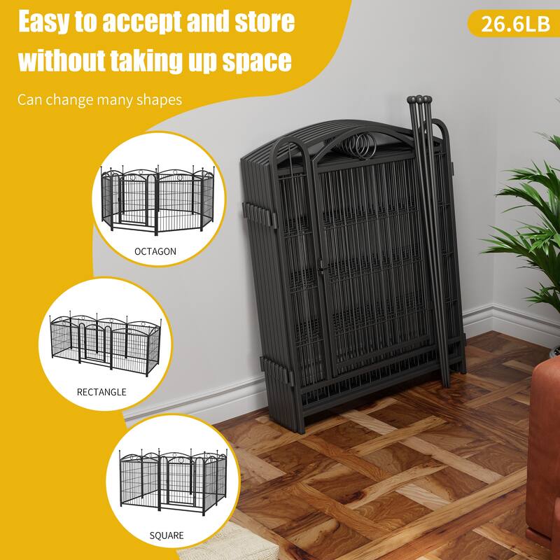 Black Iron Dog Fence Outdoor Pen Modular Rust-Resistant Design - 52” L x 52” W x 32” H