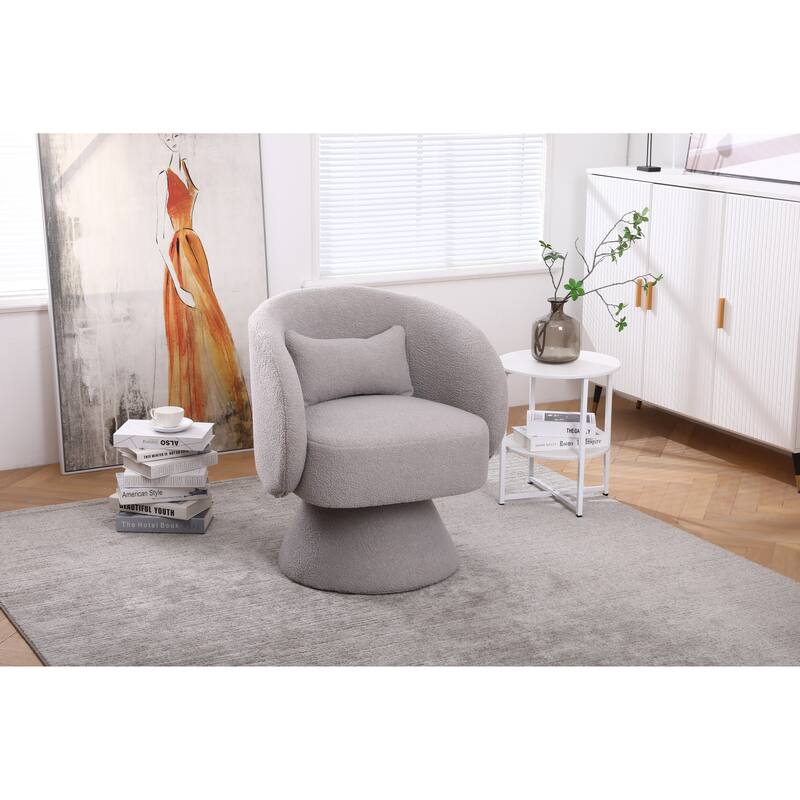 Grey Faux Fur 26.4" Swivel Round Barrel Chair