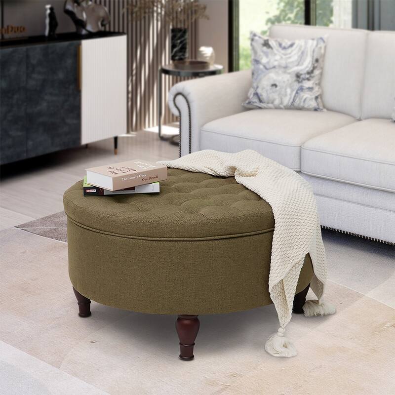 Maypex 32" Tufted Round Storage Cocktail Ottoman