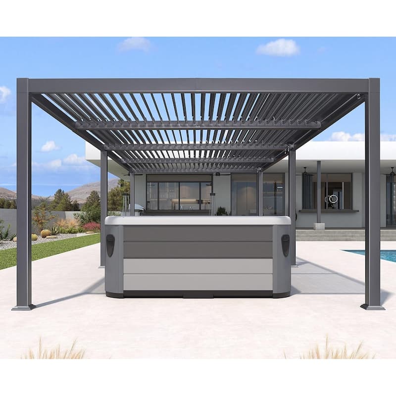 PURPLE LEAF Outdoor Louvered Pergola with Adjustable Metal Roof for Patio Pergola